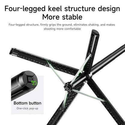 Black four-legged keel structure design with text on stability and comfort