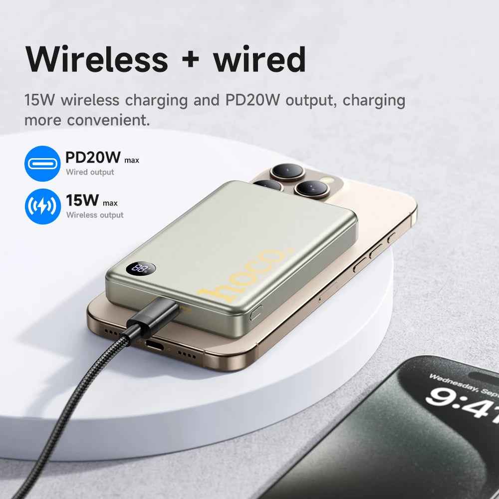 HOCO Q34 10000mAh Magnetic Wireless Power Bank with LED Display