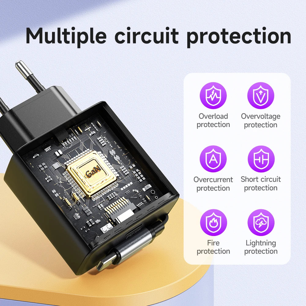 HOCO N58 30W GaN USB-C Charger with Retractable Cable