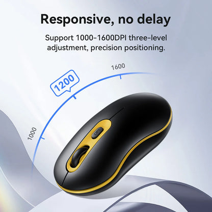 Black and yellow computer mouse with DPI adjustment on a light gray background
