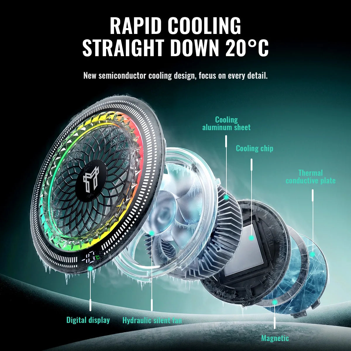 HOCO GA6 AI Magnetic Phone Cooler with RGB Display