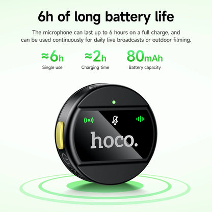 Black microphone with green text and 'hoco.' branding on a white background