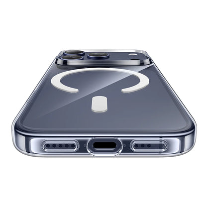 Close-up of a smartphone's back with camera setup and ports on a white background