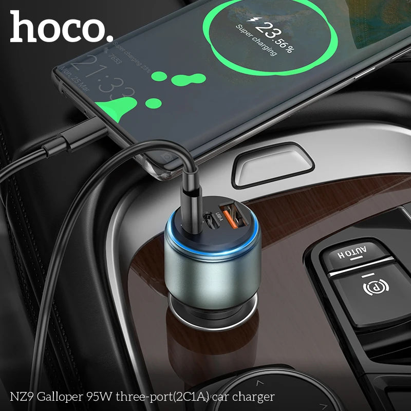 HOCO NZ9 95W Fast Car Charger with Triple Ports (2×USB-C + USB-A)