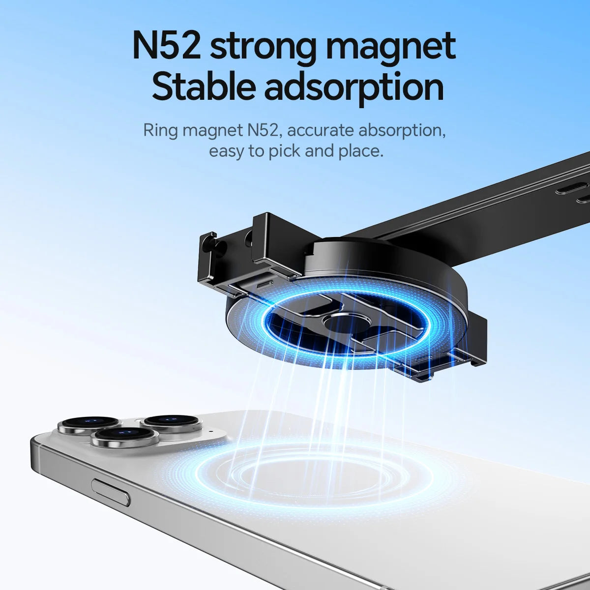 Phone case with N52 strong magnet and stable adsorption feature on a blue background