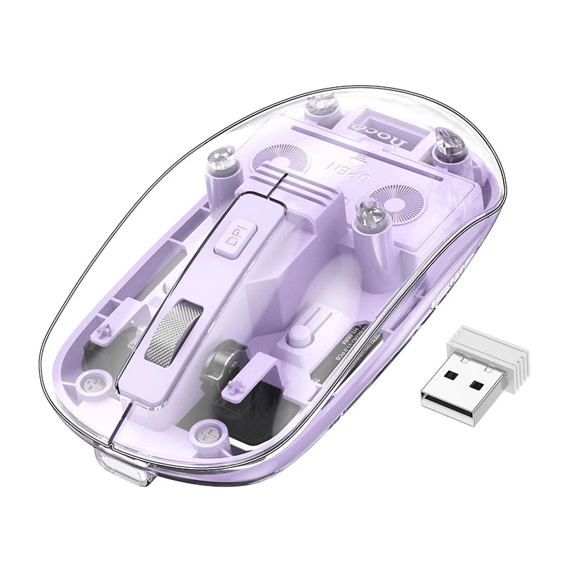 HOCO GM29 Transparent Dual-Mode Wireless Mouse – 1600 DPI Silent