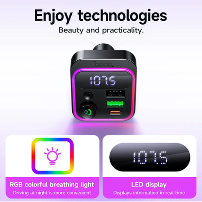 Car charger with RGB lighting and LED display on a white background