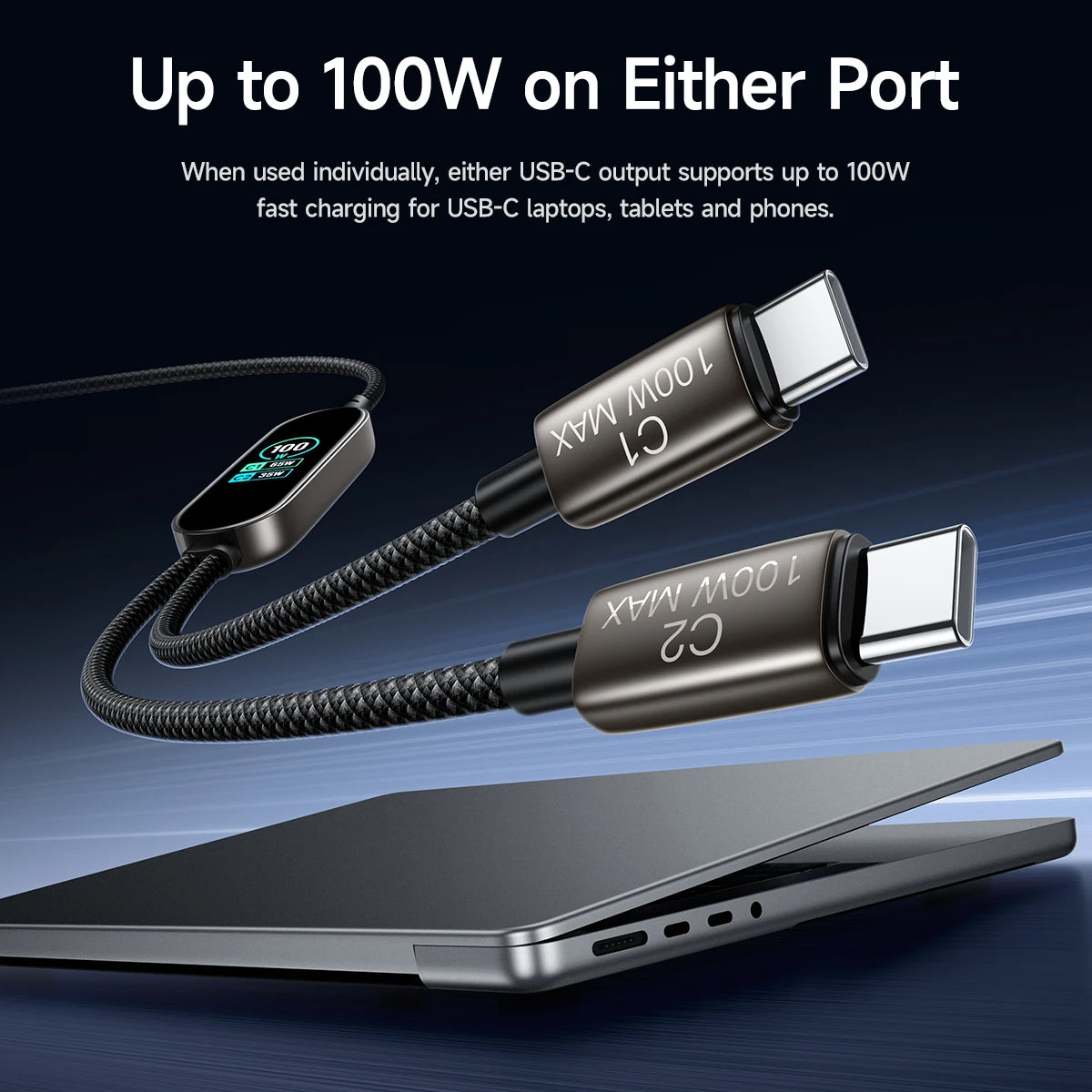 HOCO U156 100W Dual USB-C Charging Cable with TFT Display