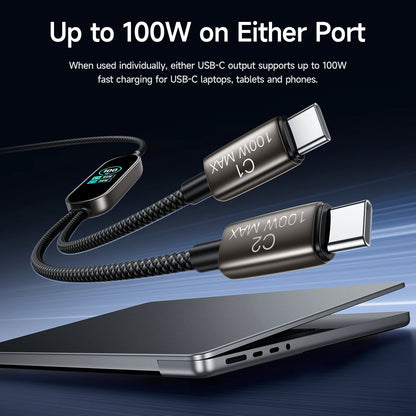 HOCO U156 100W Dual USB-C Charging Cable with TFT Display