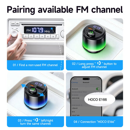 HOCO E166 Bluetooth 6.0 FM Transmitter with PD 30W & QC 3.0