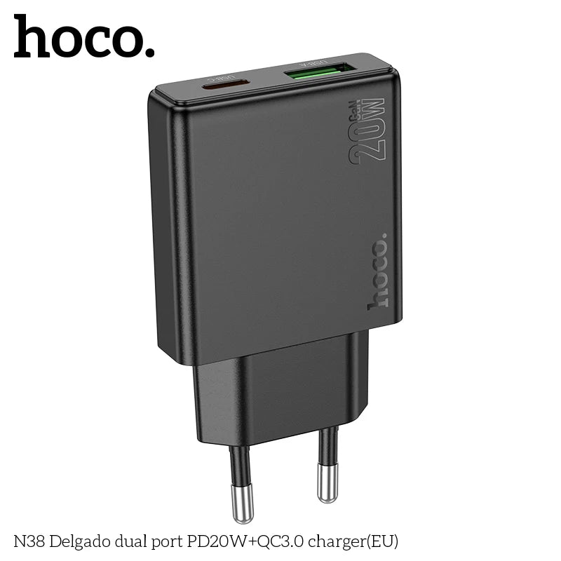 HOCO N38 20W PD Fast Charger with Dual Ports (USB-C + USB-A)