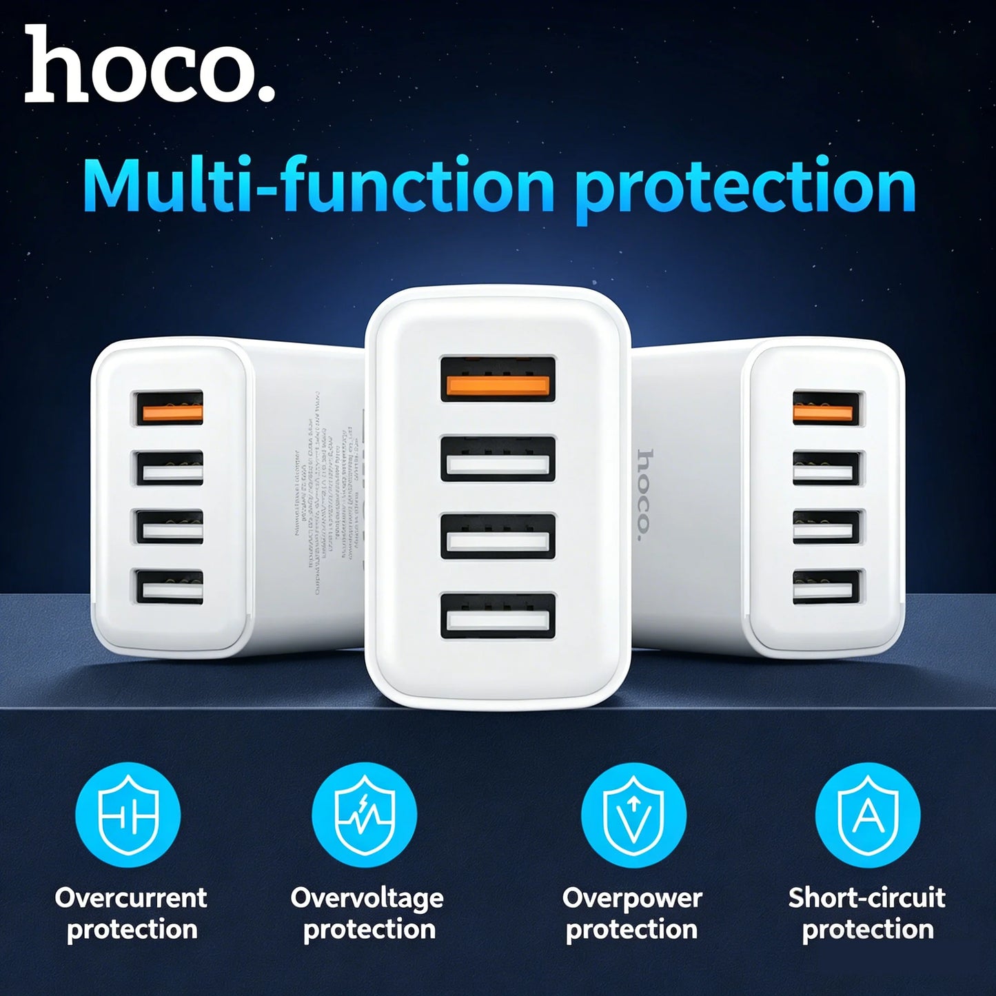 HOCO C102A 4-Port USB Wall Charger QC 3.0 18W