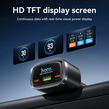 HOCO Z70 93W 3-Port Car Charger with TFT Display