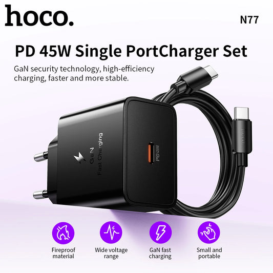 HOCO N77 45W GaN USB-C Charger with USB-C Cable
