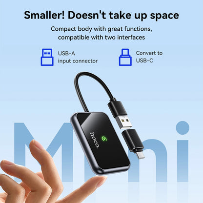 HOCO HU1 Wireless CarPlay Adapter – USB/USB-C Plug & Play for iPhone
