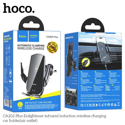 HOCO CA202 Wireless Car Charger Mount – Auto-Clamp Air Vent Holder