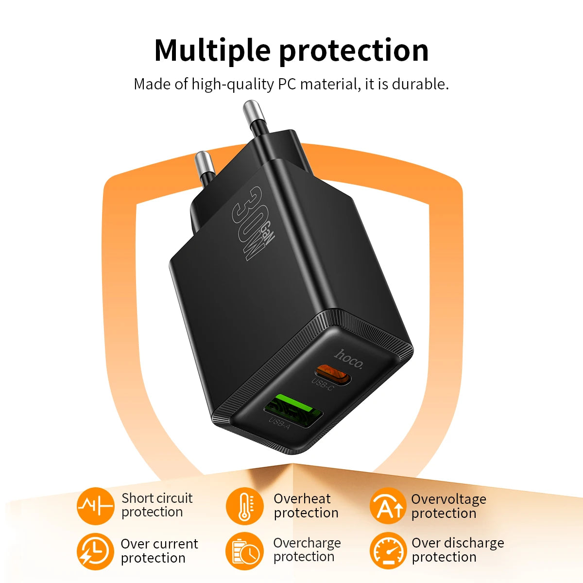 HOCO N71 30W GaN Dual Port Charger USB-C + USB-A