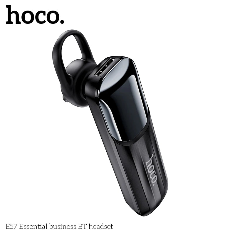 Black Bluetooth headset with 'hoco.' branding on a white background
