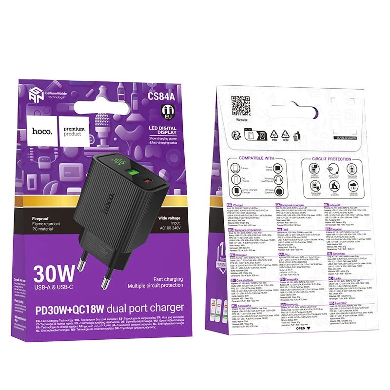 HOCO CS84A 30W GaN Fast Charger with Digital Display