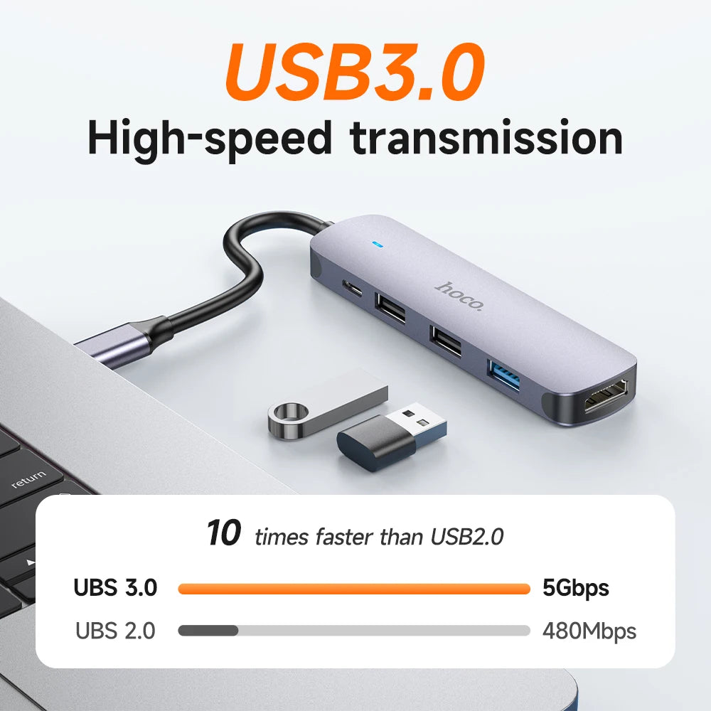 HOCO HB27 5-in-1 USB-C Hub with 4K HDMI and PD