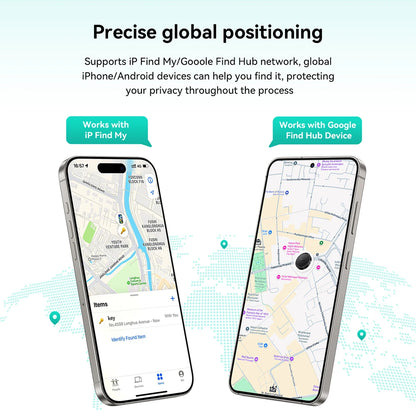Two smartphones displaying maps with location services on a light blue background.