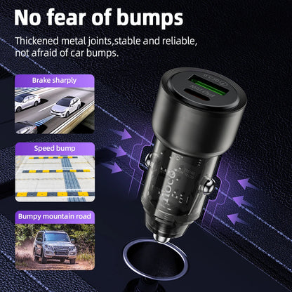 HOCO Z52 Transparent 38W PD + QC 3.0 Car Charger
