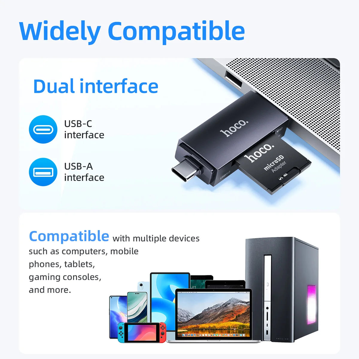 HOCO HB45 2-in-1 USB-A & USB-C Card Reader
