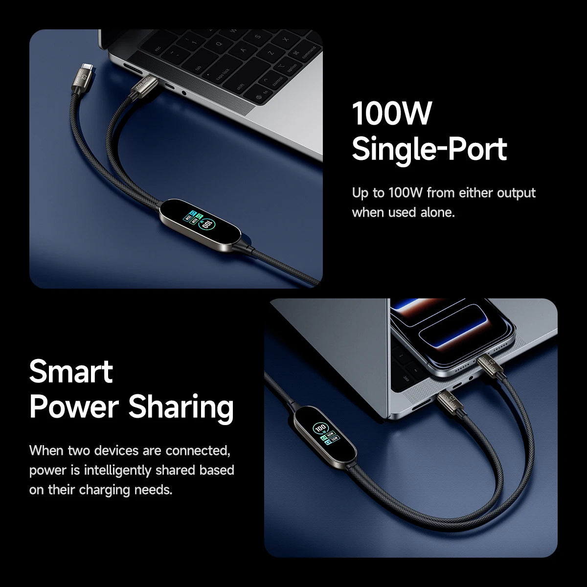 HOCO U156 100W Dual USB-C Charging Cable with TFT Display
