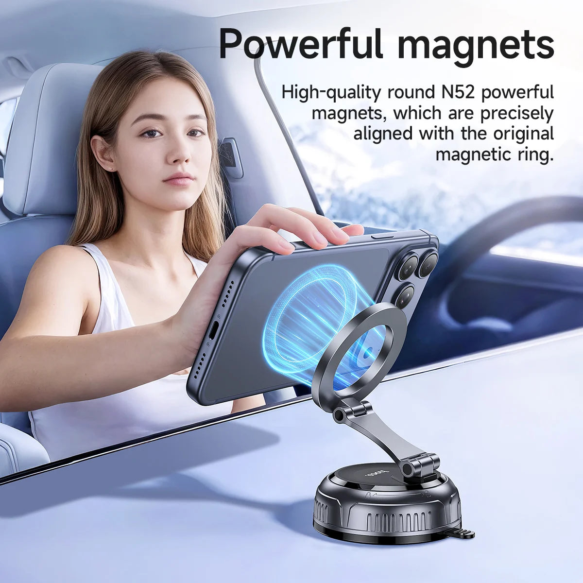 HOCO H92 Magnetic Car Phone Mount with Suction Cup and 360° Rotation