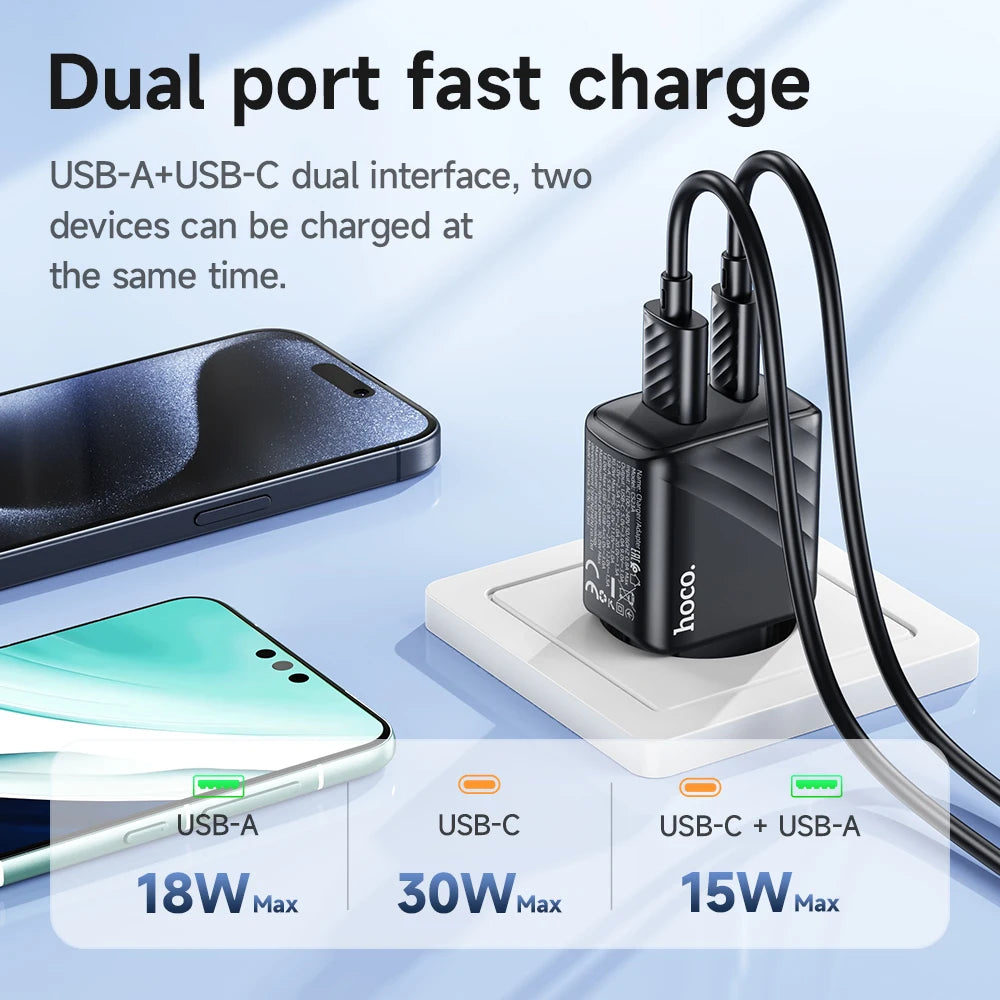 HOCO CS23A 30W GaN Dual Port Charger USB-C + USB-A