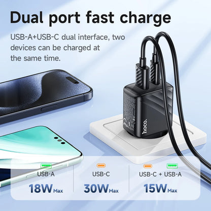 HOCO CS23A 30W GaN Dual Port Charger USB-C + USB-A