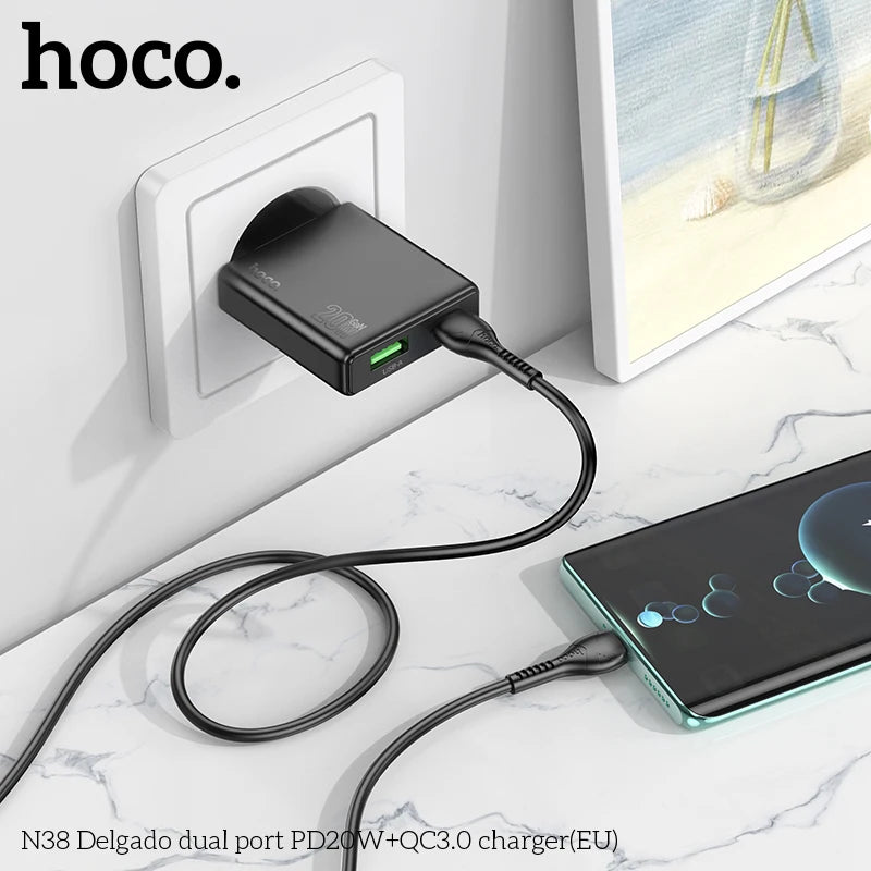 HOCO N38 20W PD Fast Charger with Dual Ports (USB-C + USB-A)