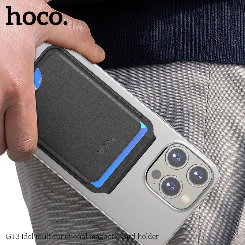 Phone case with hoco branding held by a person, showing a close-up of the phone's back.