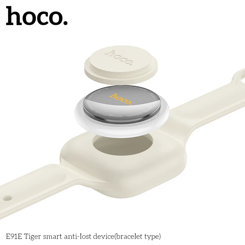 Hoco E91E Tiger smart anti-lost device with a white strap on a white background