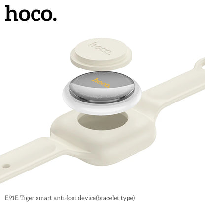 Hoco E91E Tiger smart anti-lost device with a white strap on a white background