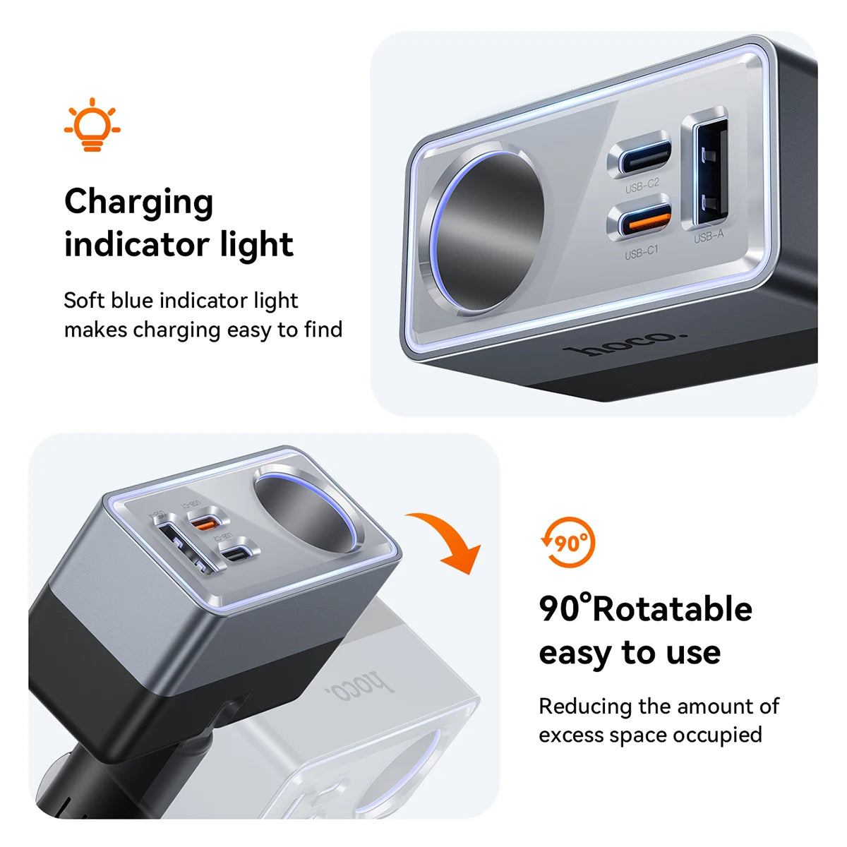HOCO Z65A 165W Car Charger with PD45W and Cigarette Lighter Port
