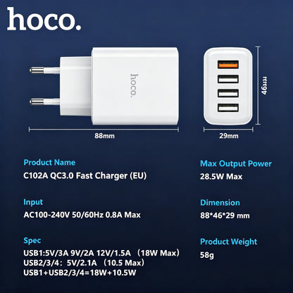 HOCO C102A 4-Port USB Wall Charger QC 3.0 18W