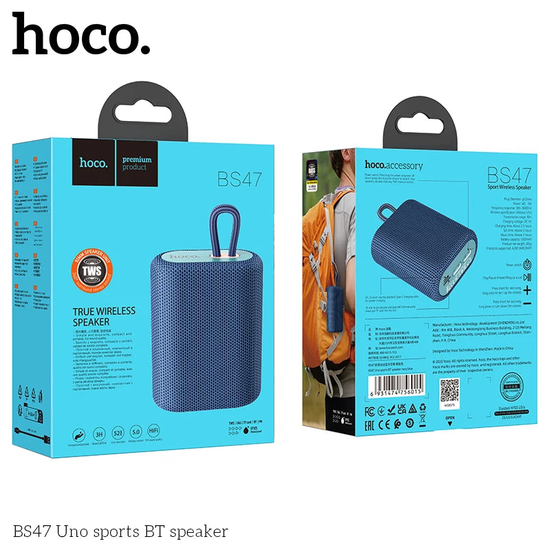 Hoco BS47 Uno sports BT speaker packaging on a white background