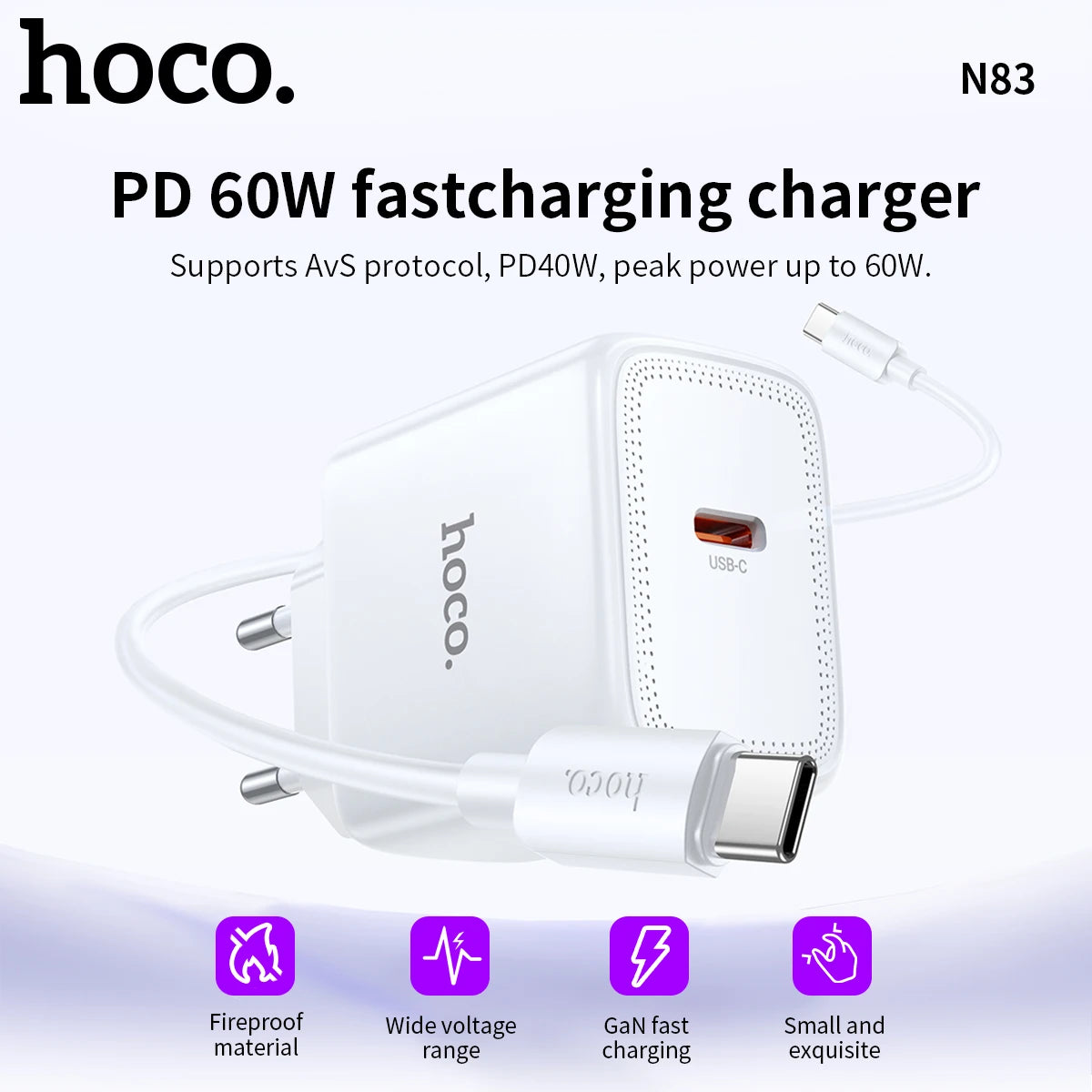 HOCO N83 60W GaN USB-C Charger with USB-C Cable