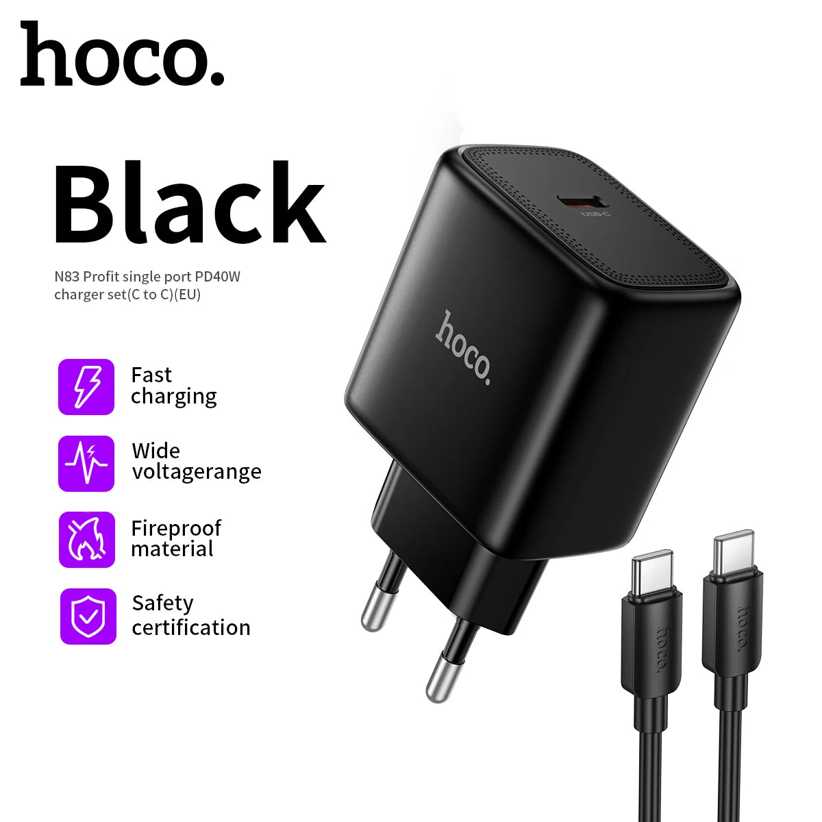 HOCO N83 60W GaN USB-C Charger with USB-C Cable