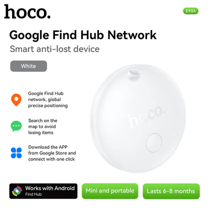 Hoco smart anti-lost device with Google Find Hub network features on a white background