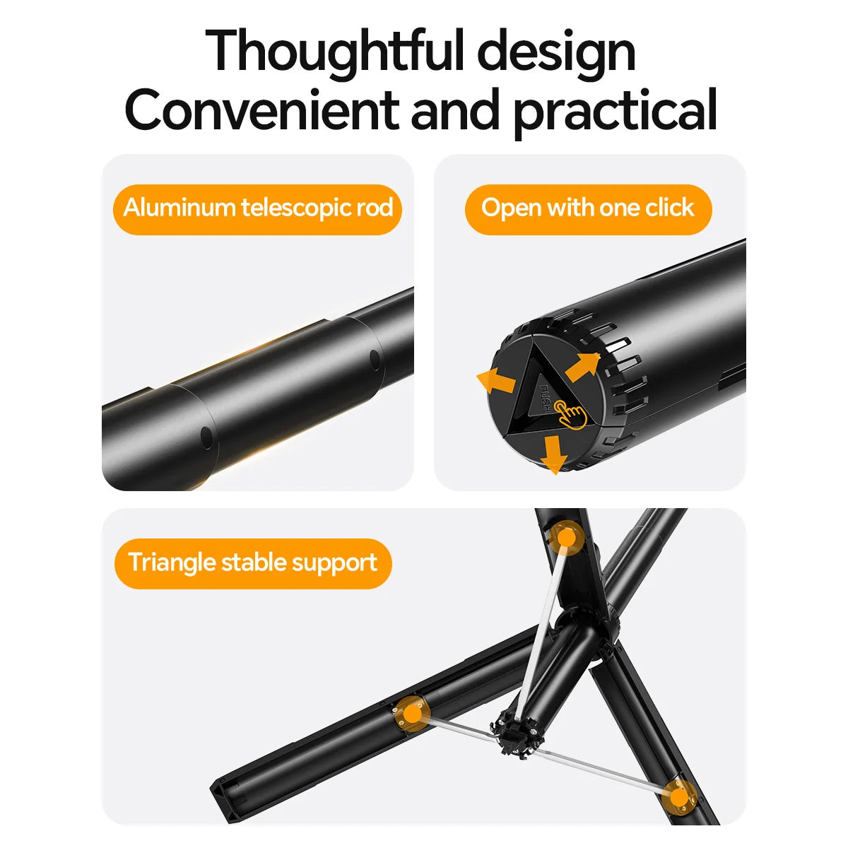 Aluminum telescopic rod with features highlighted on a white background