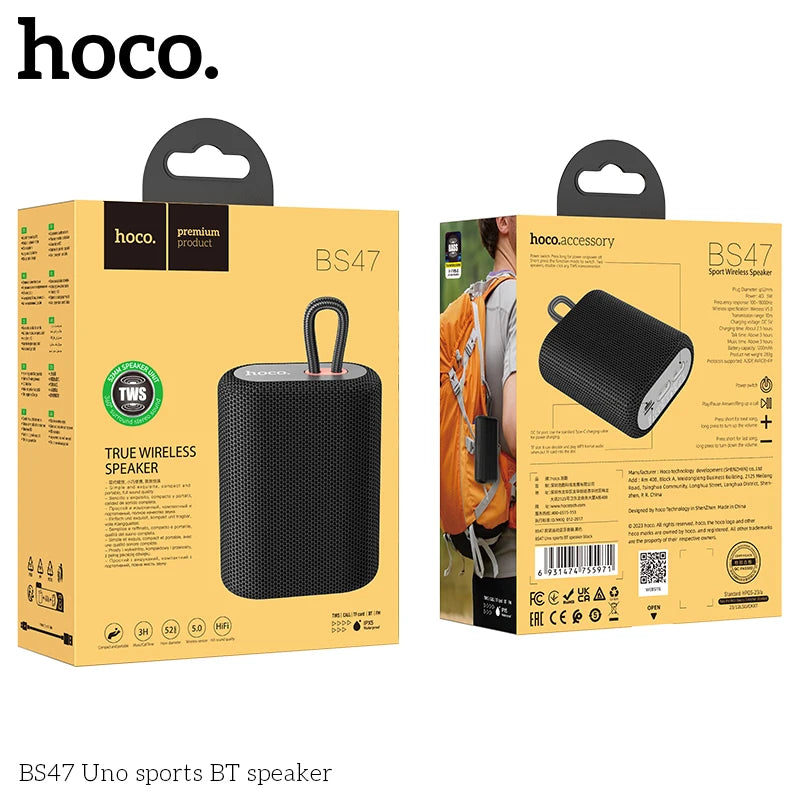 Hoco BS47 Uno sports BT speaker packaging on a white background