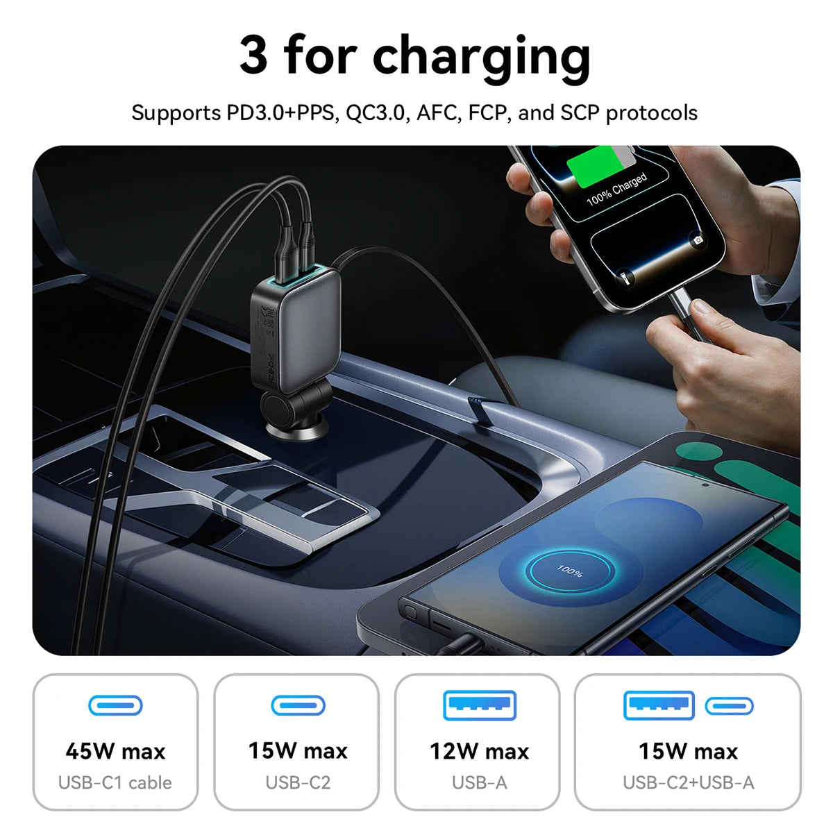 HOCO Z67 60W Retractable USB-C Car Charger