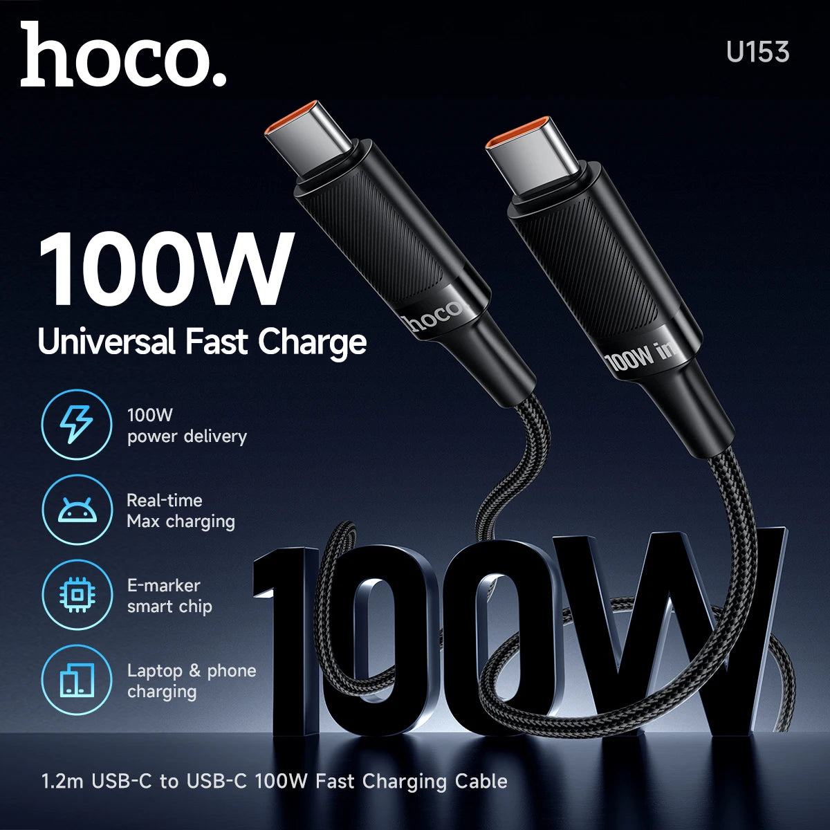 HOCO U153 100W USB-C to USB-C Fast Charging Cable with E-Marker Chip