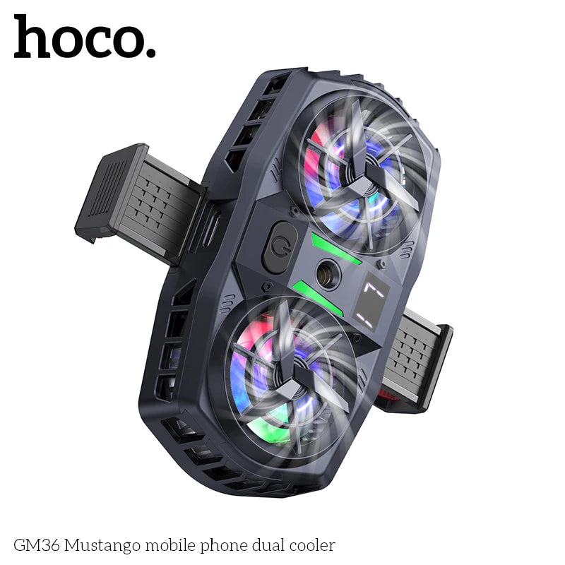 hoco. GM36 Mustango mobile phone dual cooler with RGB lighting on a white background