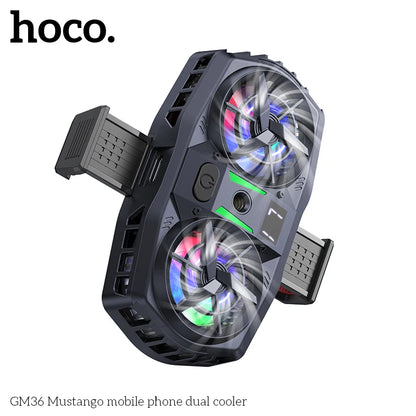 hoco. GM36 Mustango mobile phone dual cooler with RGB lighting on a white background