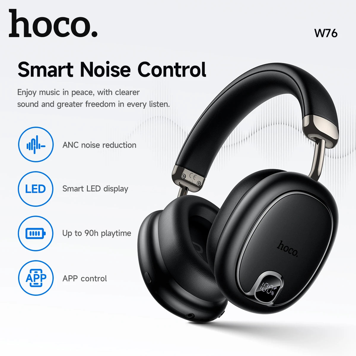HOCO W76 ANC Wireless Headphones with Smart Display