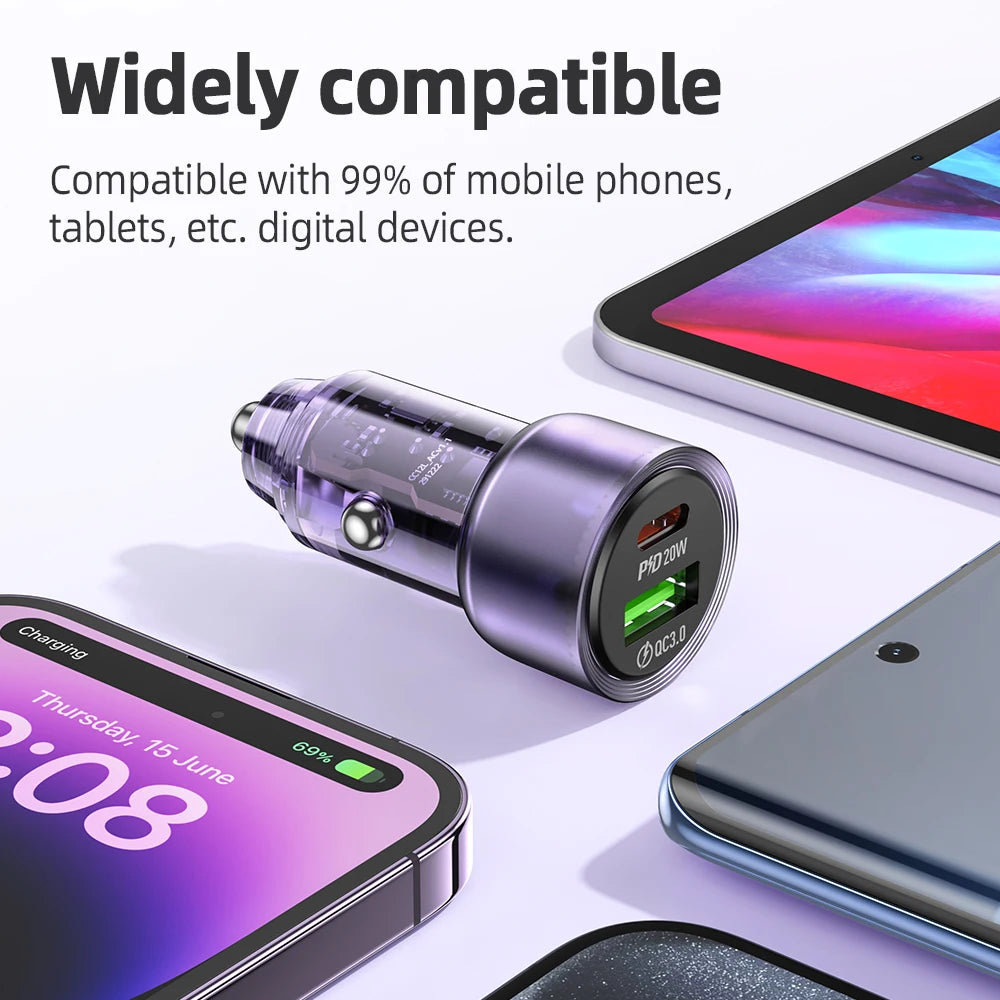 HOCO Z52 Transparent 38W PD + QC 3.0 Car Charger