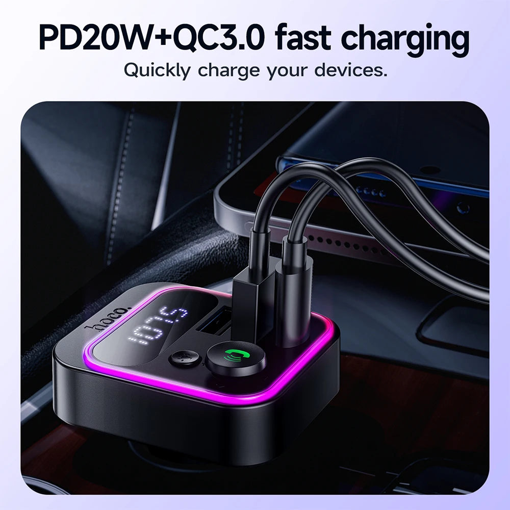 Fast charging adapter with digital display on a car dashboard